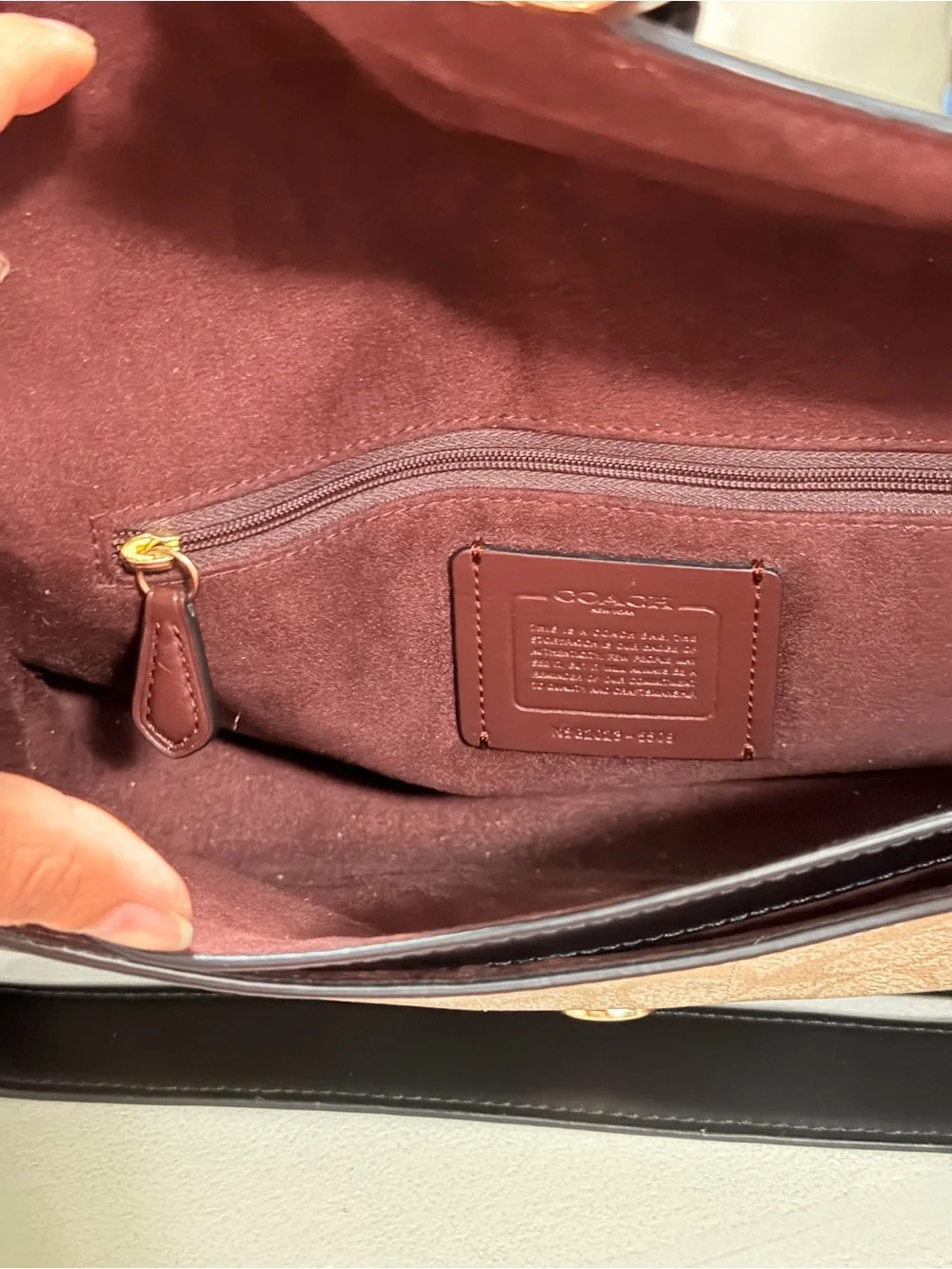 Coach Tan Signature Canvas Shoulder Bag with Black Trim